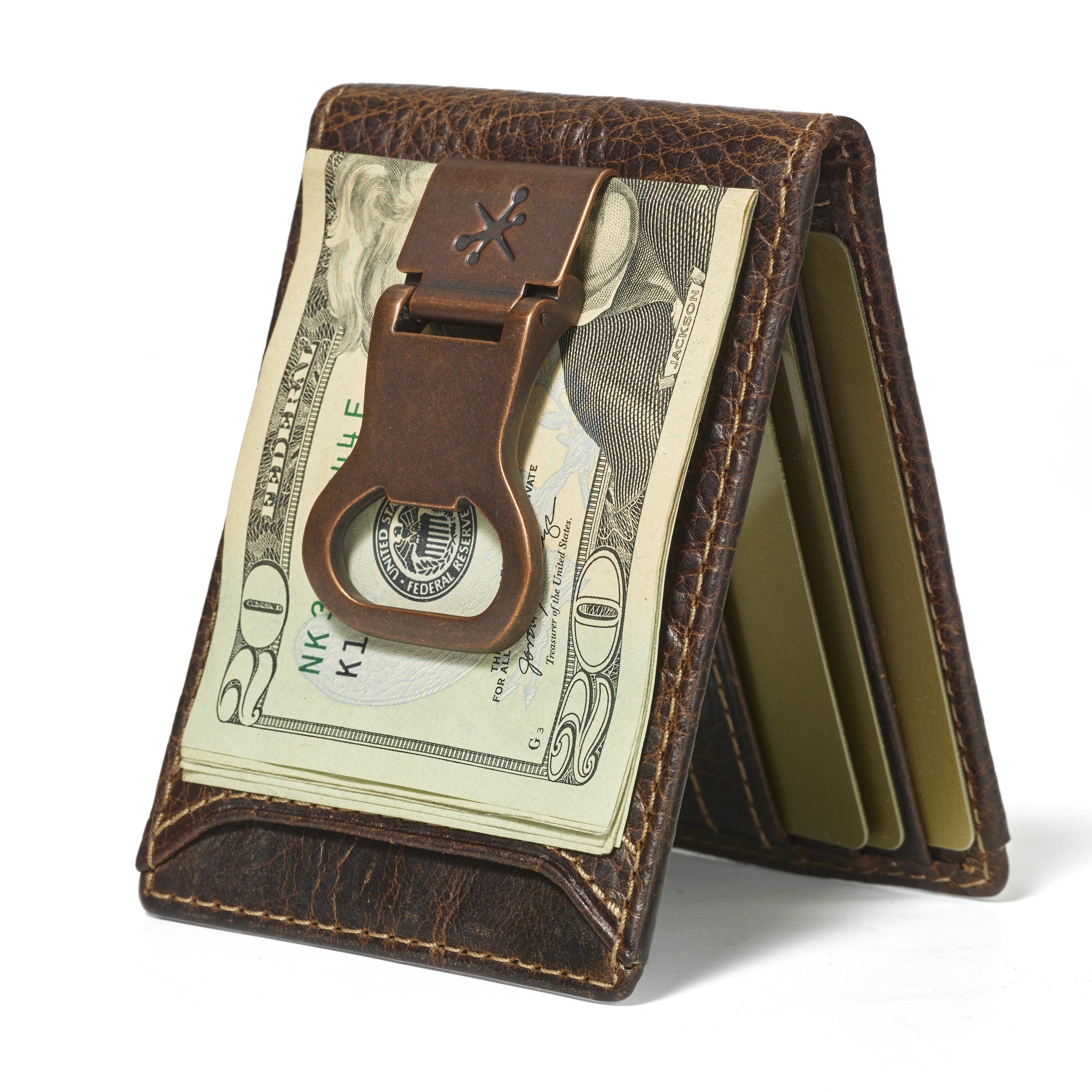 Real Leather Money Clip Card Holder with Coin Pocket Wallet