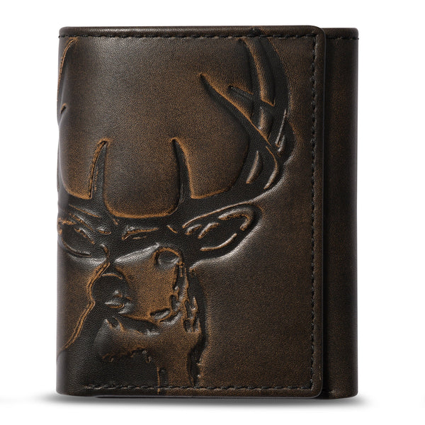 Bordeaux leather wallet with 2024 a deer